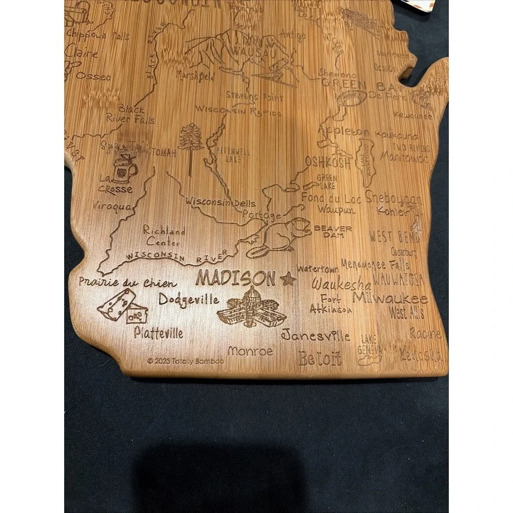 Bamboo Cutting Board Laser Cut State Of Wisconsin Totally Bamboo NEW